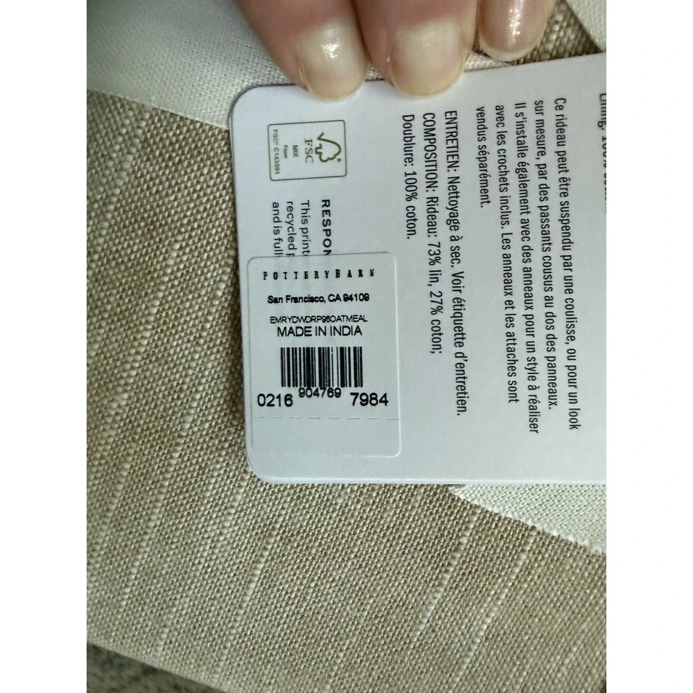 1 Pottery Barn Emery Linen Curtain Panel 100